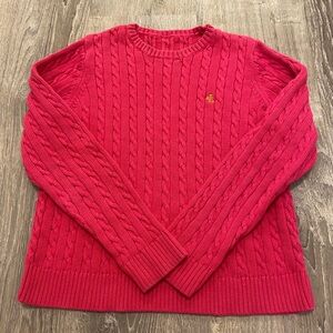 Lauren Ralph Lauren Pink Cable-Knit Cotton Crewneck Sweater- M